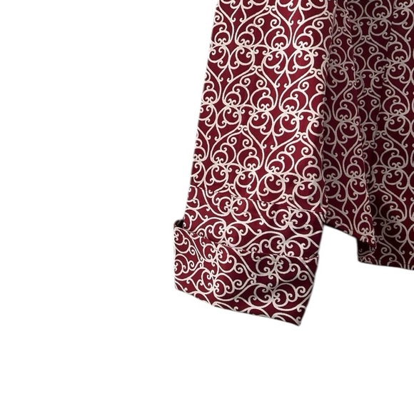 Talbots Womens 14 Button Up Stretch Blouse Red Paisley Long Sleeve - Picture 4 of 14